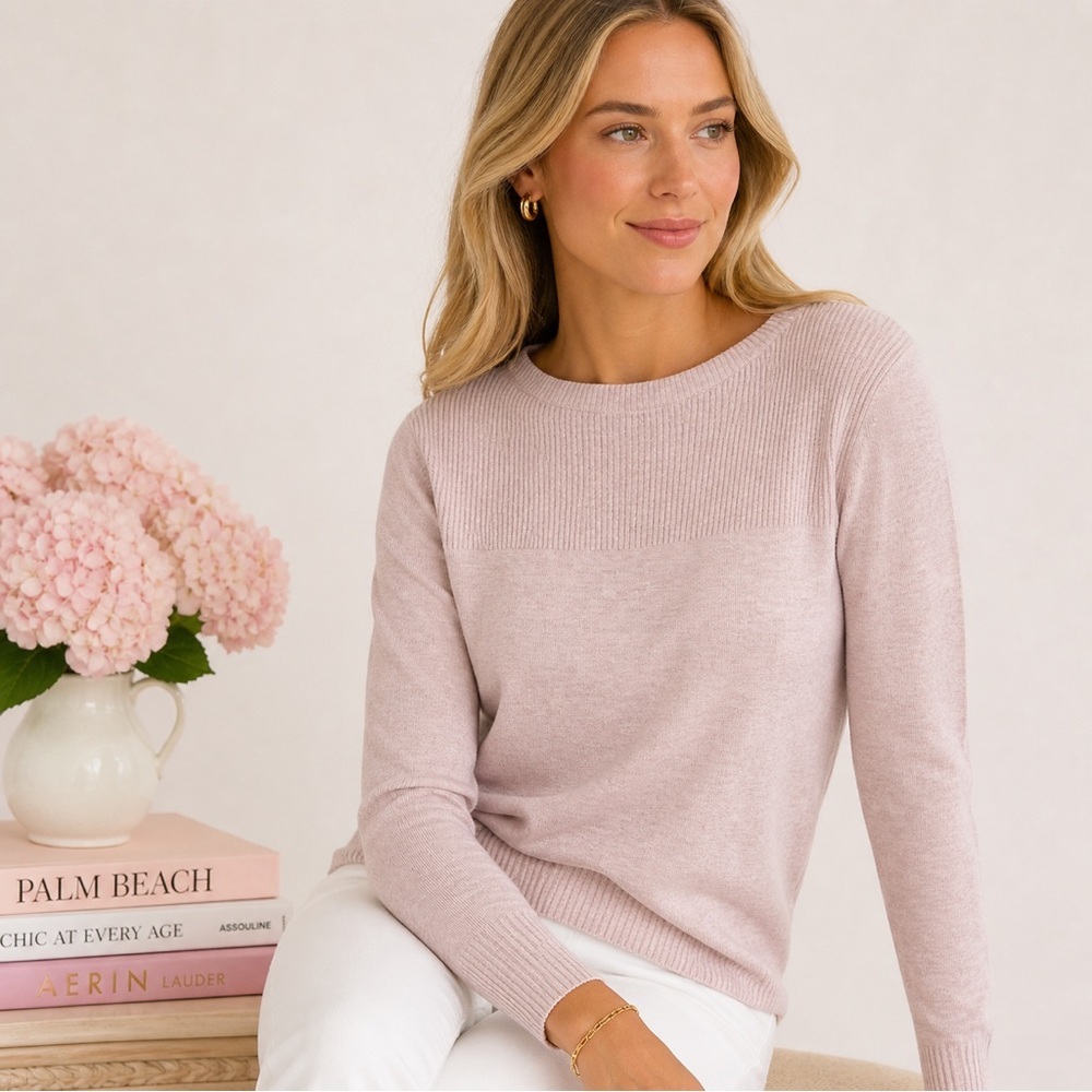 360 Sweater 100% Cotton Adobe Pink Ribbed Size Small Preppy Minimalist Classic